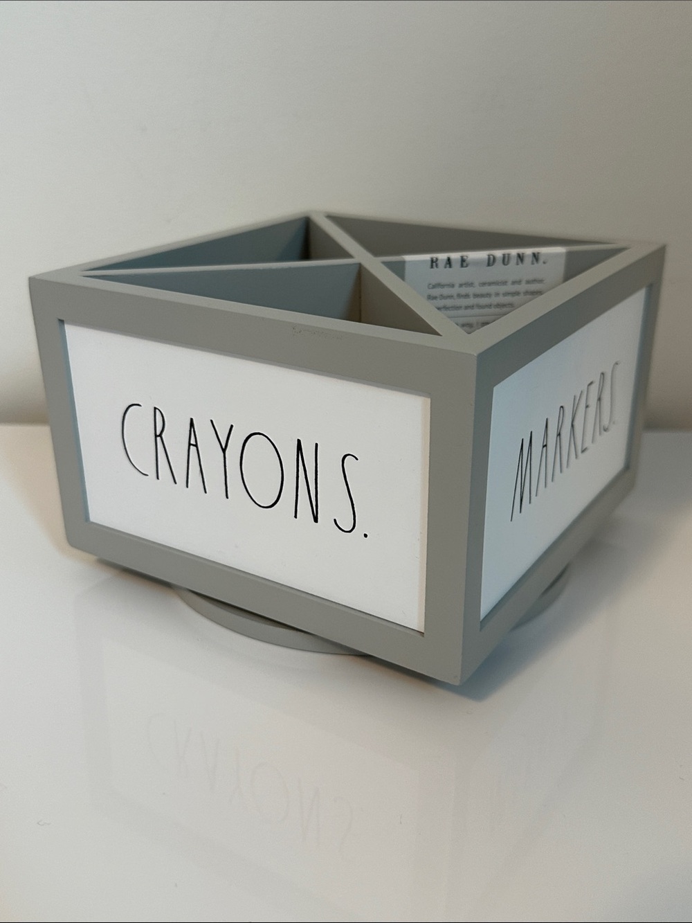 Rae Dunn Gray and White Rotating Desk Caddy - CRAYONS & MARKERS - Spins